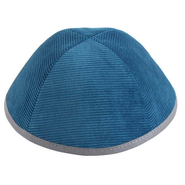 Teal Corduroy with Light Grey Rim Yarmulka