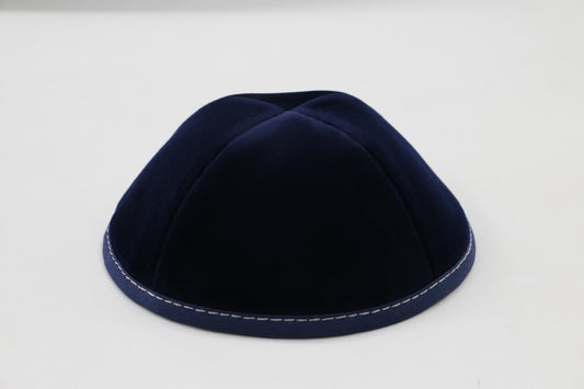 Navy Velvet with Grey Stitching Yarmulka