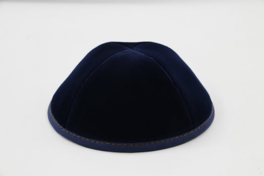 Navy Velvet with Camel Stitching Yarmulka
