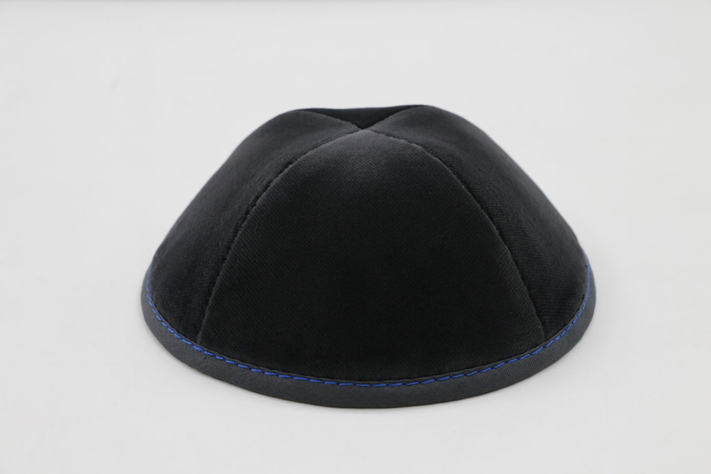 Grey Velvet with Blue Stitching Yarmulka