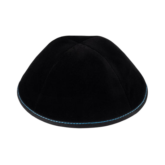 Black Velvet with Dark Blue Stitching Yarmulka