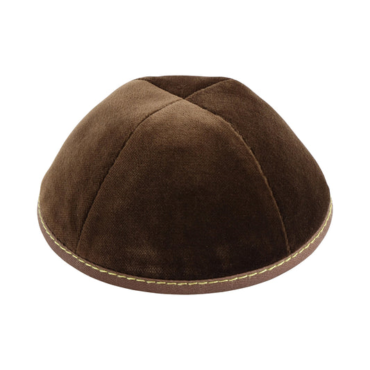 Brown Velvet with Yellow Stitching Yarmulka