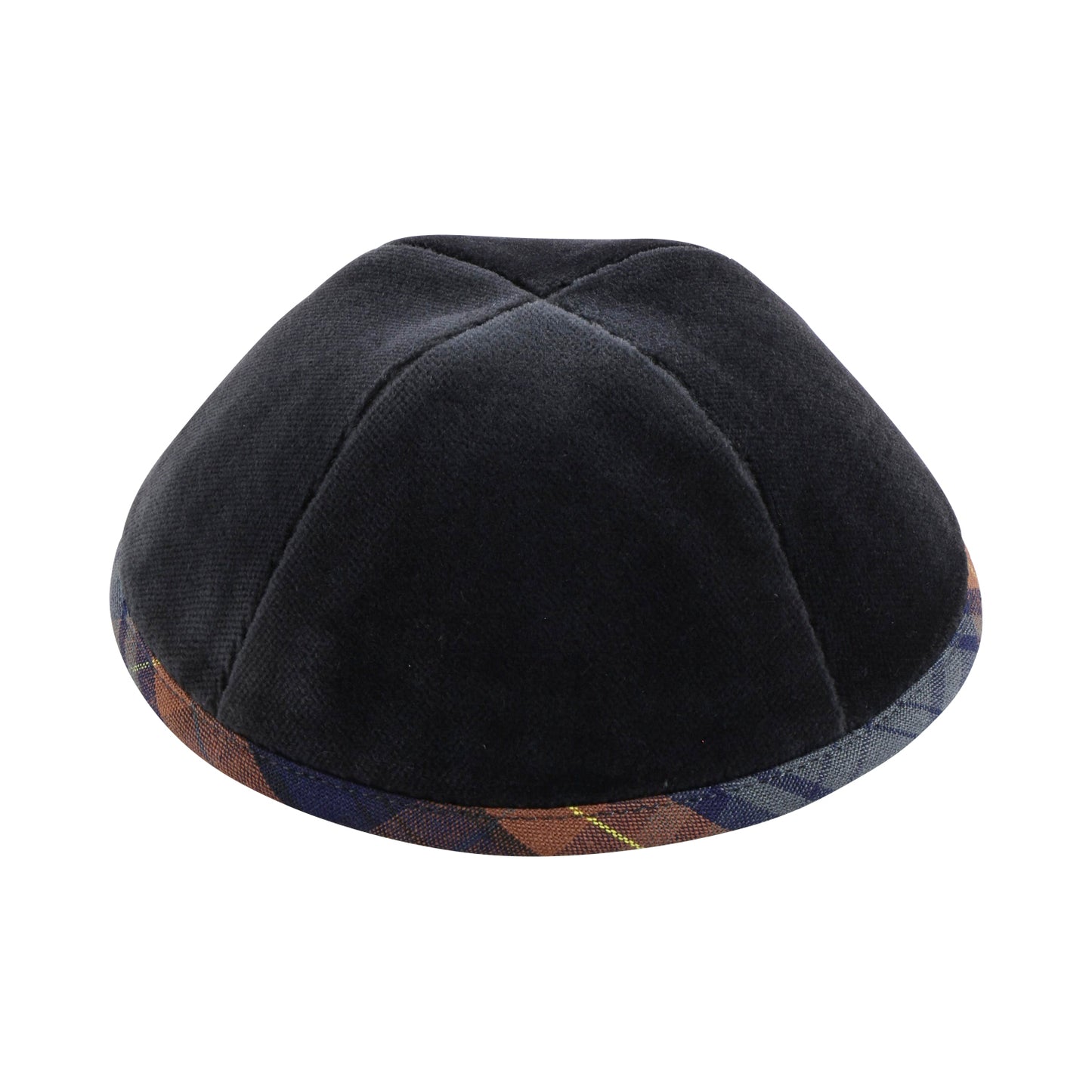 Grey Velvet with Rust & Grey Plaid Rim Yarmulka