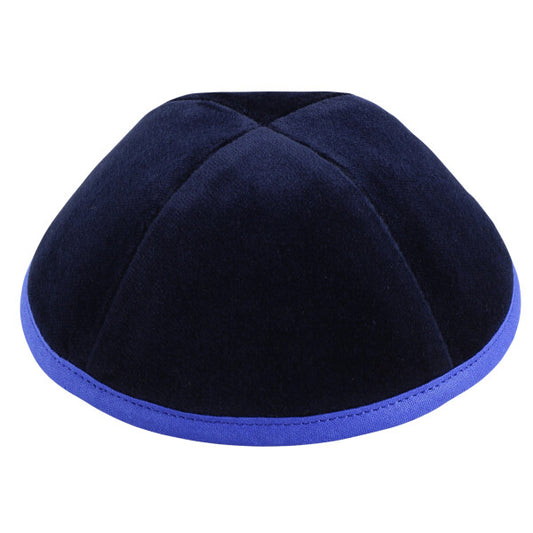 Navy Velvet with Royal Blue Rim & Grey Stitching Yarmulka