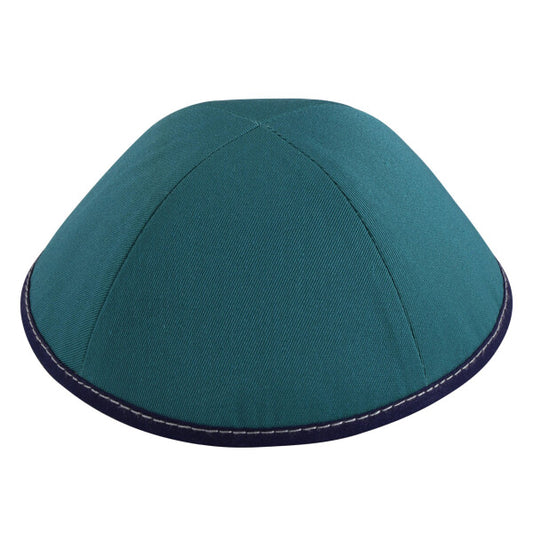 Teal Cotton with Navy Rim & Light Grey Stitching Yarmulka