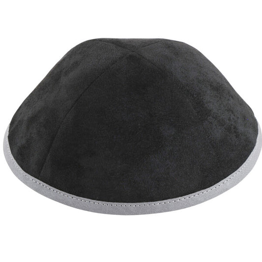 Black Suede Light Grey Rim Yarmulka