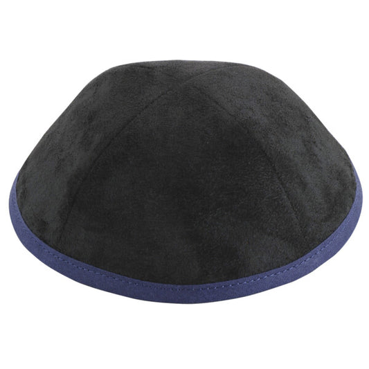 Grey Suede with Navy Rim Yarmulka