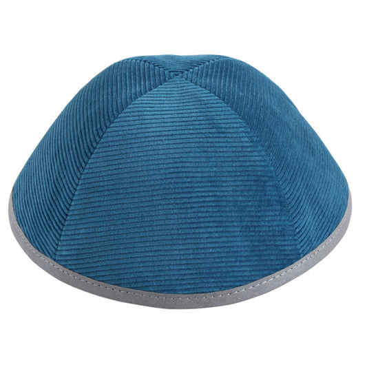 Teal Corduroy with Light Grey Rim Yarmulka