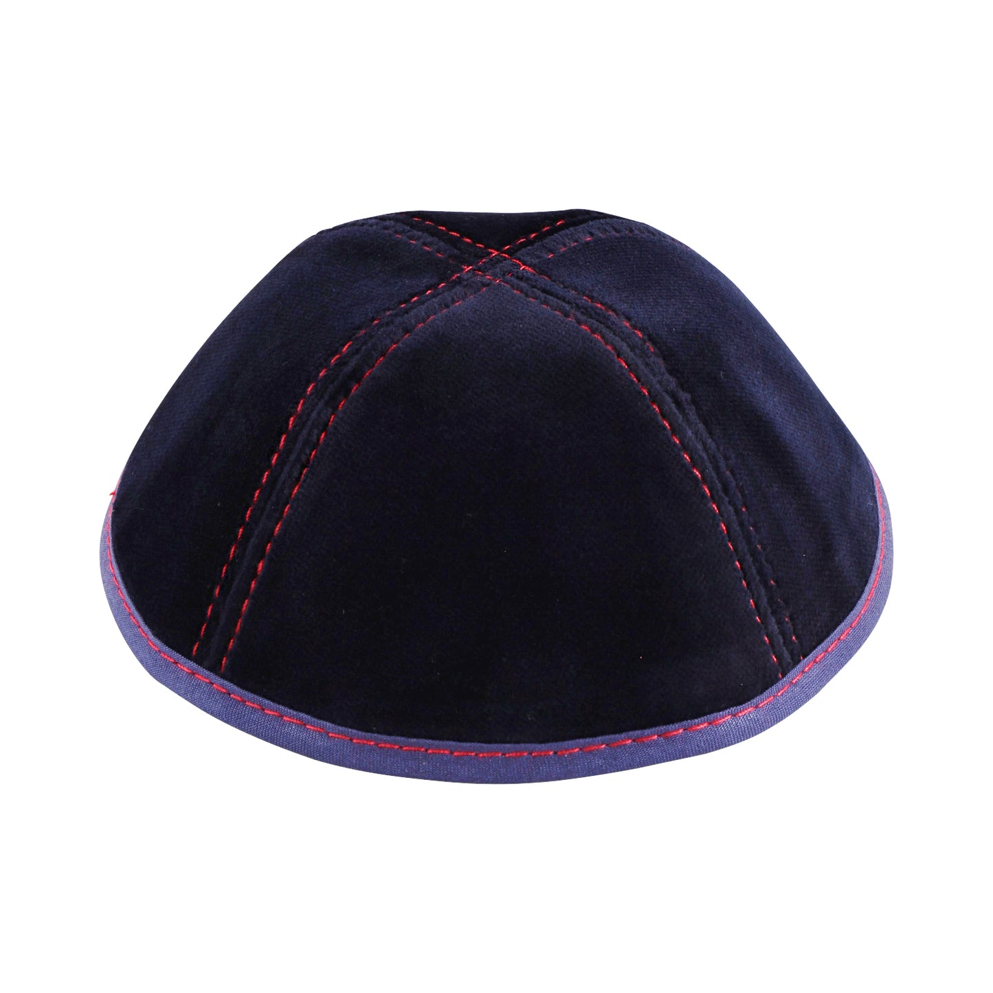 Navy Velvet with 4 Way Red Stiching Yarmulka