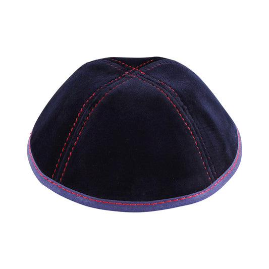 Navy Velvet with 4 Way Red Stiching Yarmulka