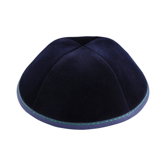 Navy Velvet with Green Stitching Yarmulka