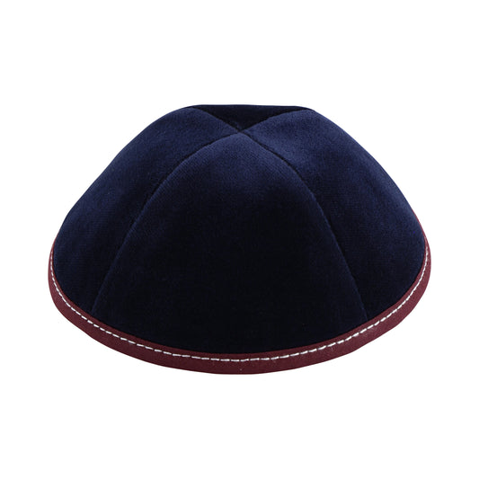 Navy Velvet with Maroon Rim & Grey Stitching Yarmulka