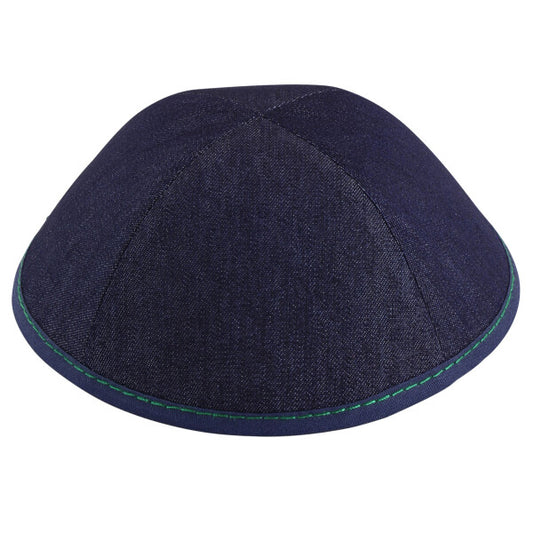 Dark Blue Denim with Green Stitching Yarmulka
