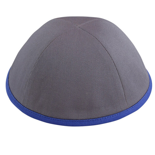 Grey Cotton with Royal Blue Rim Yarmulka