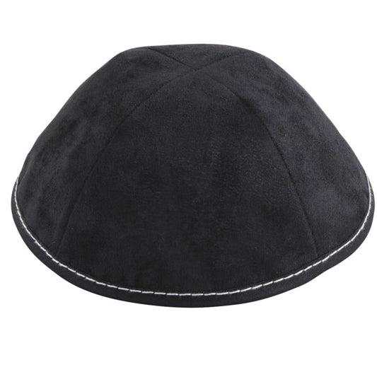 Black Suede Grey Stitching Yarmulka