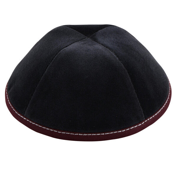 Dark Grey Velour with Maroon Rim & Grey Stitching Yarmulka
