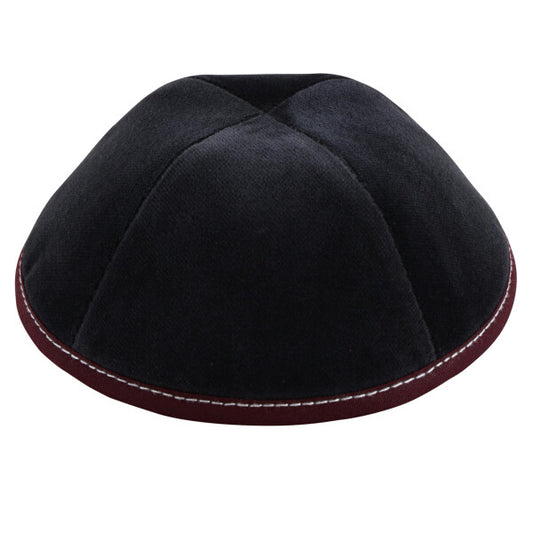 Dark Grey Velour with Maroon Rim & Grey Stitching Yarmulka