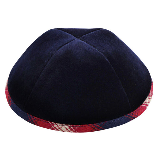 Navy Velvet with Red Plaid Rim Yarmulka