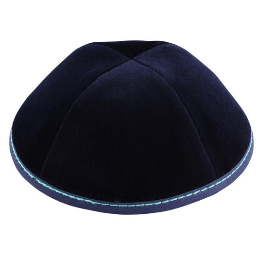 Navy Velvet with Teal Stitching Yarmulka